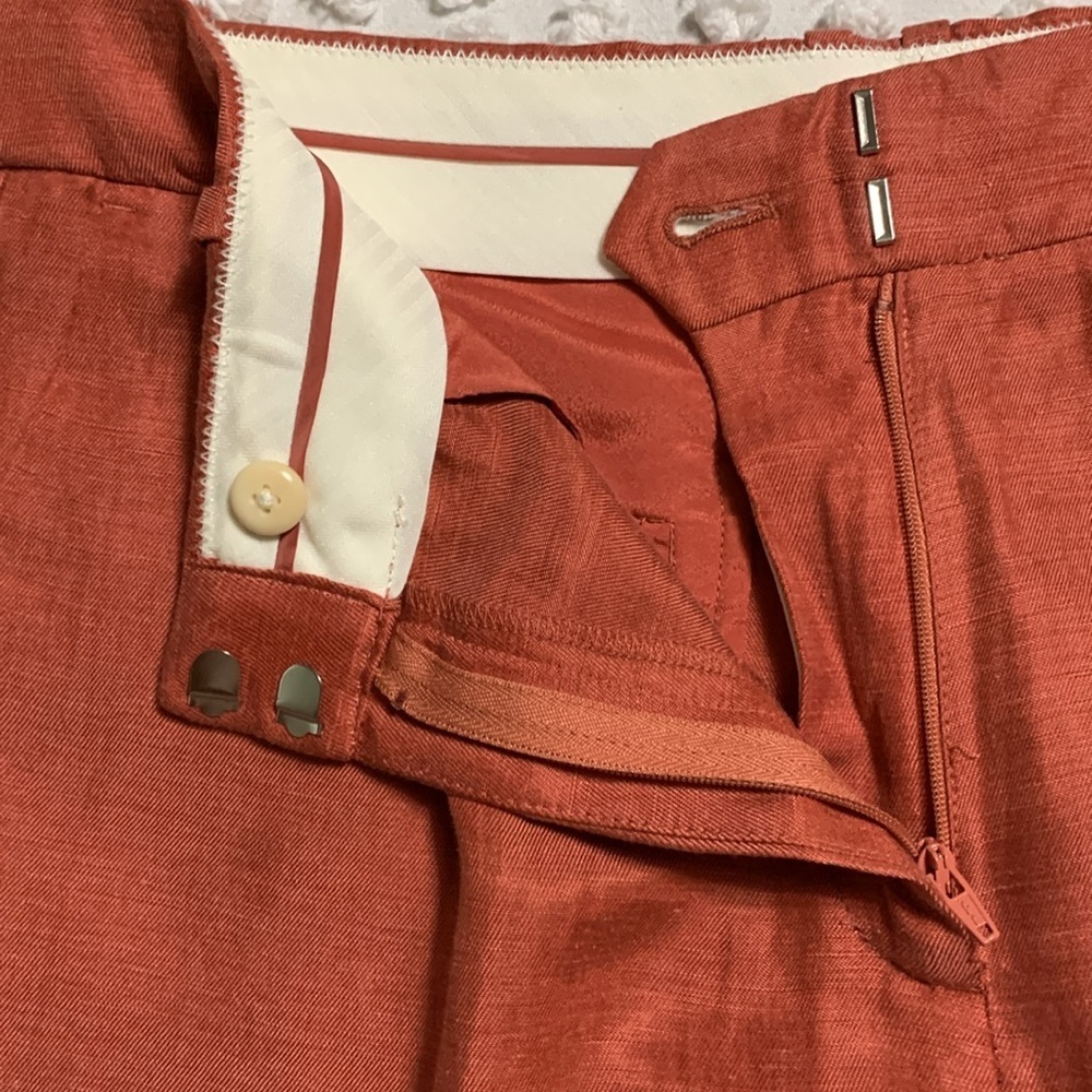 J. Crew Women’s Linen Blend Terracotta Size 10 Pleated Trousers Office Quiet - Picture 5 of 12